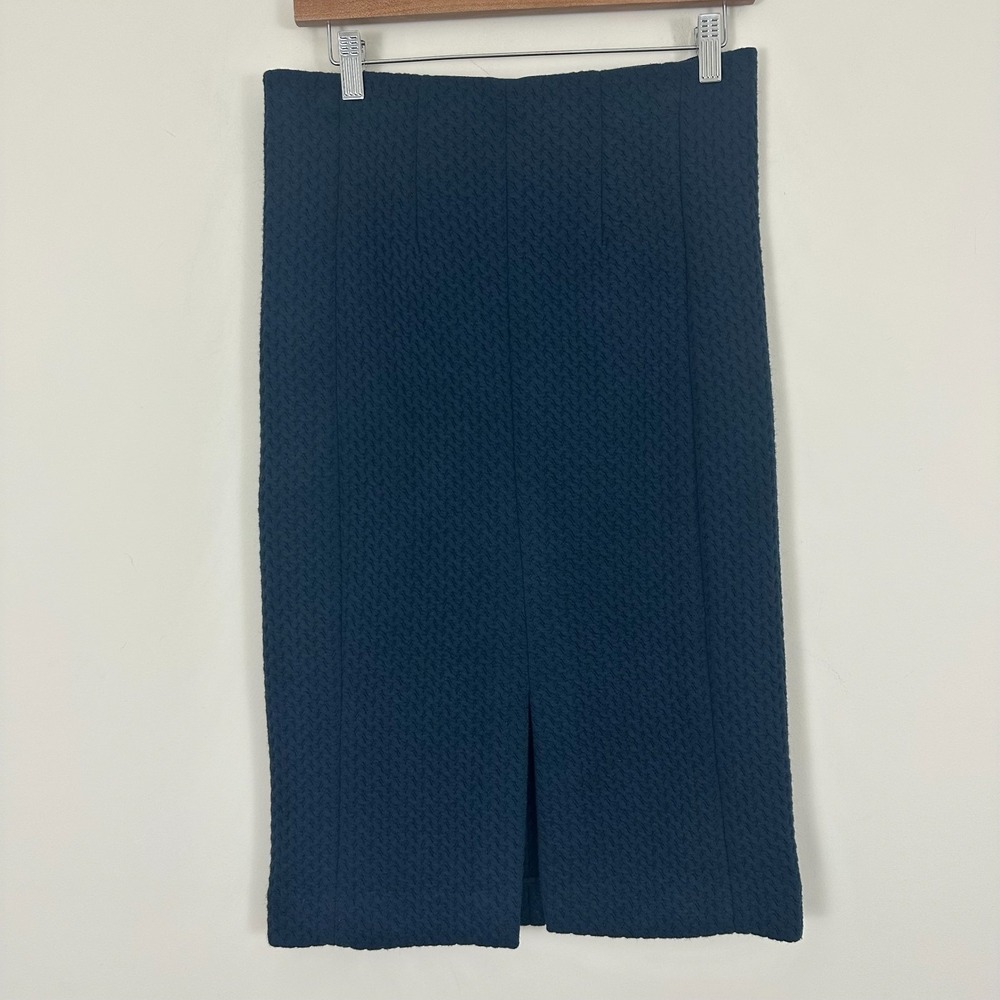 Ann Taylor Pencil Skirt Navy Stretch Textured Professional Career Wear Womens 6